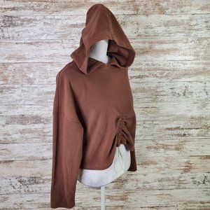 Elodie Brown Long Sleeve Pullover Hoodie with Vertical Drawstring, Size Medium